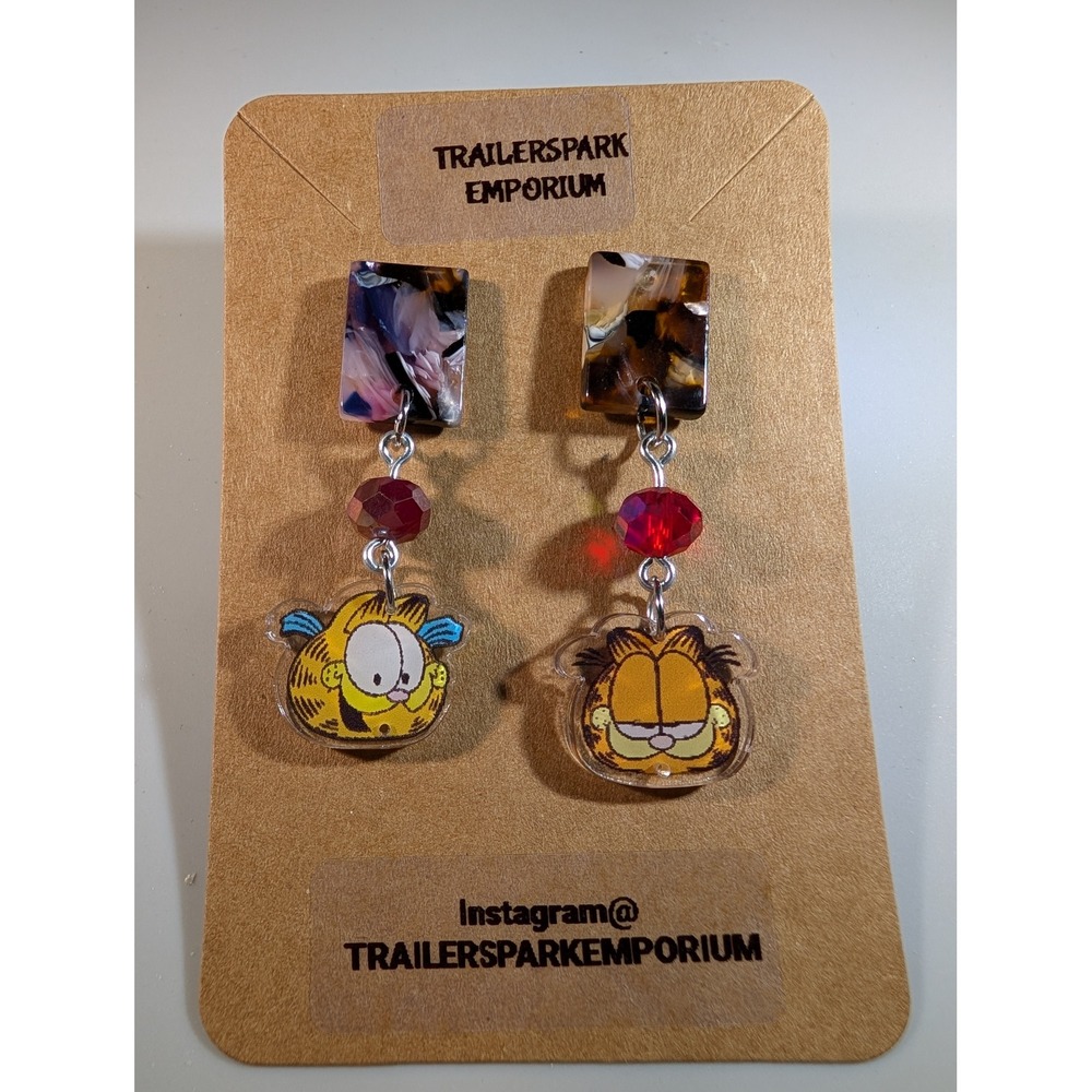 Handmade Garfield Acrylic Drop Earrings Nickel Free Tortoise Shell Studs